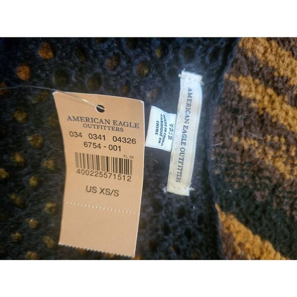 NWT American Eagle Cardigan Women's Small Black Crochet Fringe Boho Open Knit - Picture 6 of 7